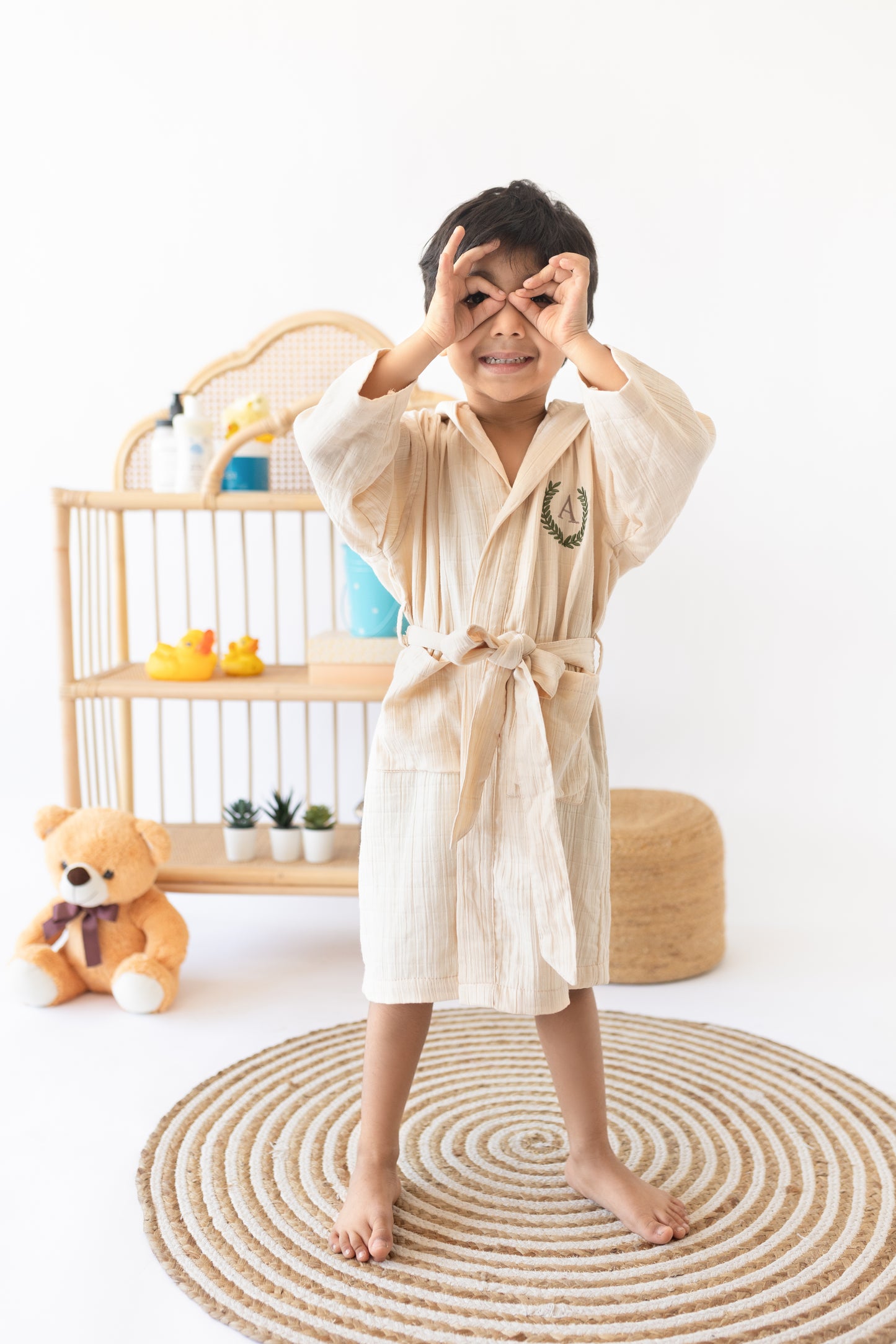 Personalized Organic Double Gauze Bath Robe with wreath