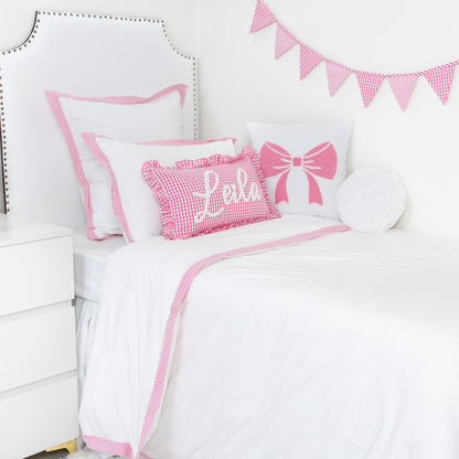 Bespoke Hand Embroidered Pillow Covers- Fuchsia Pink Gingham