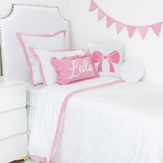 Bespoke Hand Embroidered Pillow Covers- Fuchsia Pink Gingham