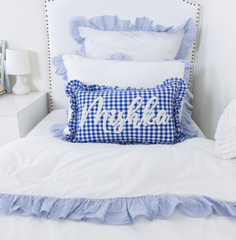 Monogrammed Punch Needle Pillow Covers- Azure Blue Gingham