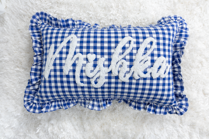 Monogrammed Punch Needle Pillow Covers- Azure Blue Gingham