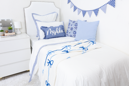 Monogrammed Punch Needle Pillow Covers- Azure Blue Gingham