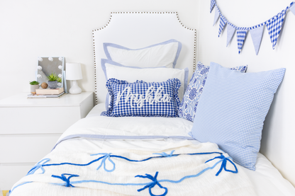 Monogrammed Punch Needle Pillow Covers- Azure Blue Gingham
