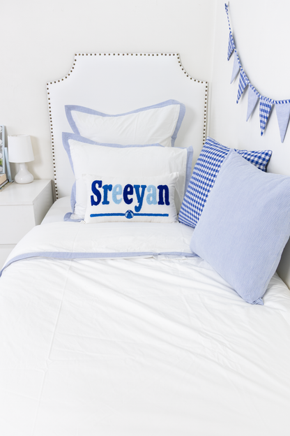 Personalized Decorative Pillow Cover with Punch Needle Embroidery- Off White