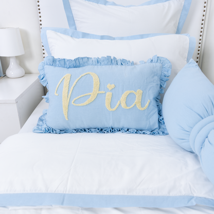 Personalized Throw Pillow Covers with Punch Needle Design- Baby Blue