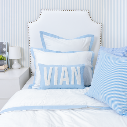 Personalized Needle Punch Decorative Pillow Covers- Baby Blue