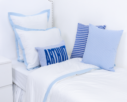 Monogrammed Punch Needle Pillow Covers- Blue Pin Stripe