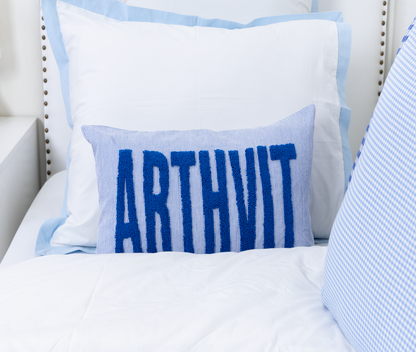 Monogrammed Punch Needle Pillow Covers- Blue Pin Stripe