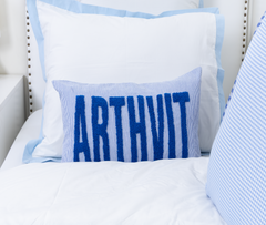 Monogrammed Punch Needle Pillow Covers- Blue Pin Stripe