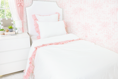 Cotton Percale Organic Duvet Cover with Ruffles Trim- Peach Gingham
