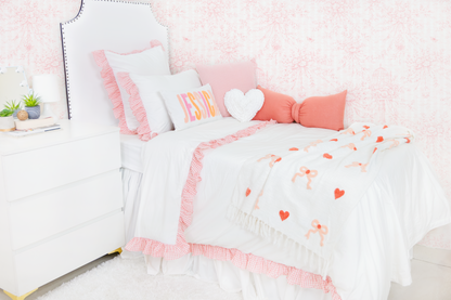 Cotton Percale Organic Duvet Cover with Ruffles Trim- Peach Gingham