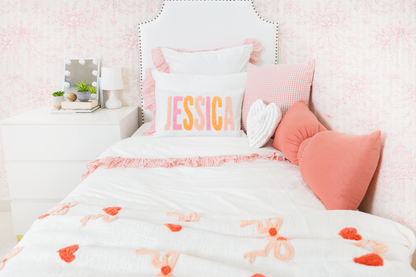 Cotton Percale Organic Duvet Cover with Ruffles Trim- Peach Gingham
