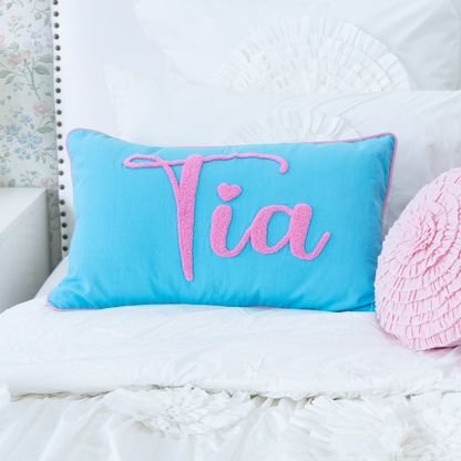 Personalized Needle Punch Decorative Pillow Covers- Light Turquoise
