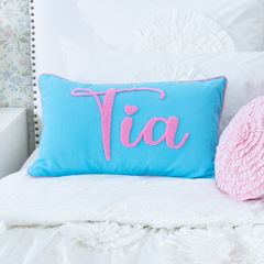 Personalized Needle Punch Decorative Pillow Covers- Light Turquoise