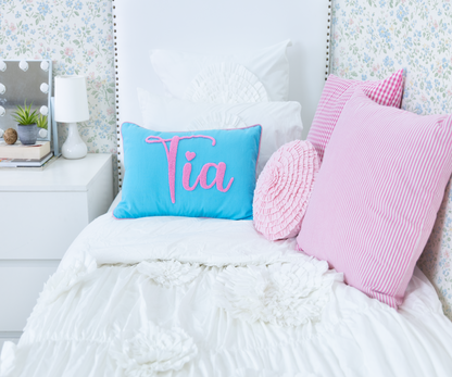 Personalized Needle Punch Decorative Pillow Covers- Light Turquoise
