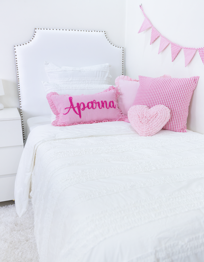 Custom Name Punch Needle Pillow Cover- Pink Pin Stripe