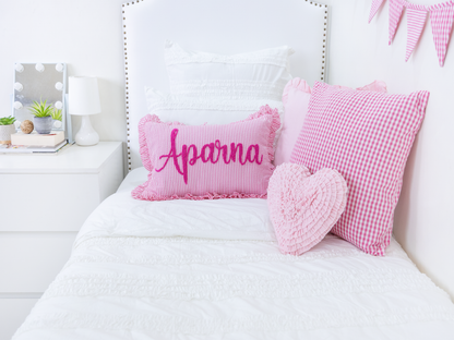 Custom Name Punch Needle Pillow Cover- Pink Pin Stripe