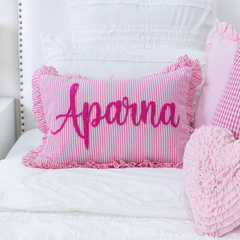 Custom Name Punch Needle Pillow Cover- Pink Pin Stripe