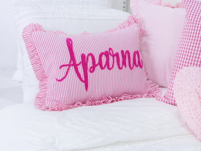 Custom Name Punch Needle Pillow Cover- Pink Pin Stripe