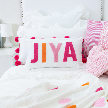 Personalized Artisan Punch Needle Pillow Covers- White