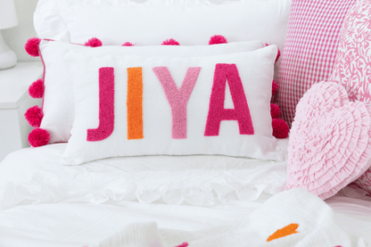 Personalized Artisan Punch Needle Pillow Covers- White
