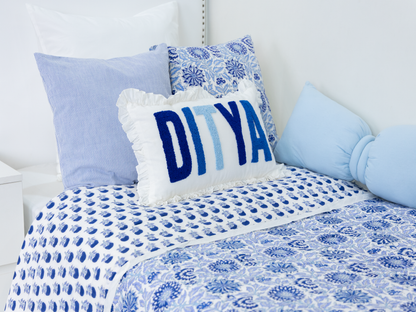 Custom Needle Punch Embroidered Throw Pillow Covers- White