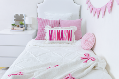 Custom Needle Punch Embroidered Throw Pillow Covers- Off White