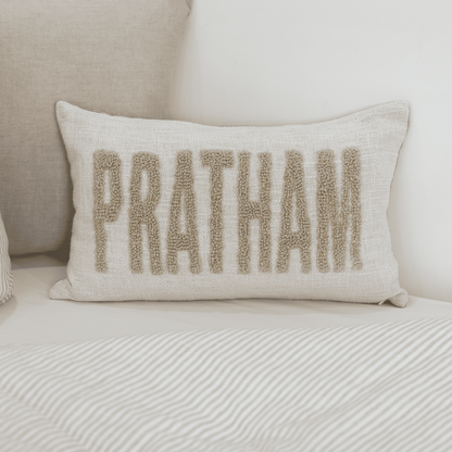 Personalized Artisan Punch Needle Pillow Covers- Oatmeal
