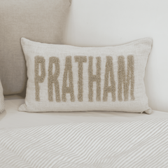 Personalized Artisan Punch Needle Pillow Covers- Oatmeal