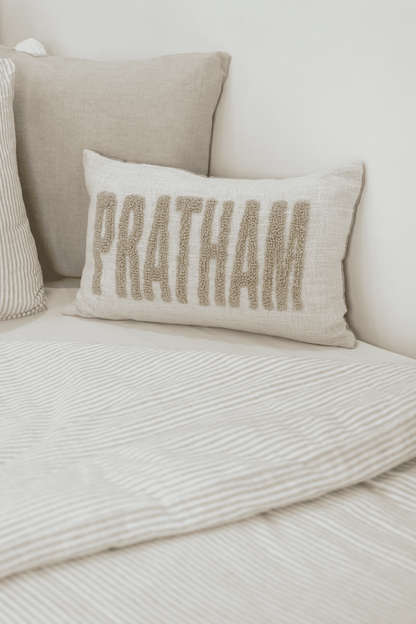 Personalized Artisan Punch Needle Pillow Covers- Oatmeal