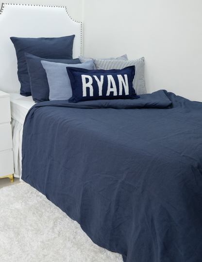 Personalized Needle Punch Decorative Pillow Covers- Dark Blue
