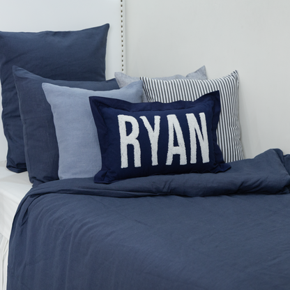 Personalized Needle Punch Decorative Pillow Covers- Dark Blue