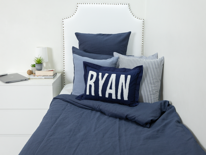 Personalized Needle Punch Decorative Pillow Covers- Dark Blue