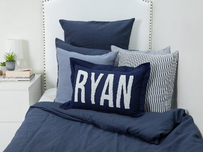 Personalized Needle Punch Decorative Pillow Covers- Dark Blue