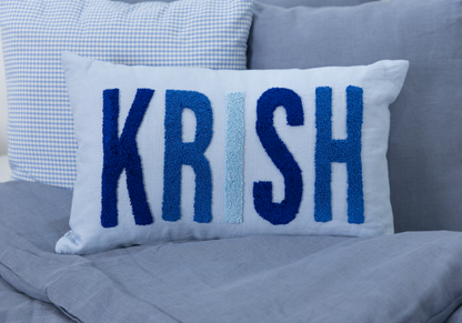 Personalized Handcrafted Punch Needle Cushion Covers- Baby Blue