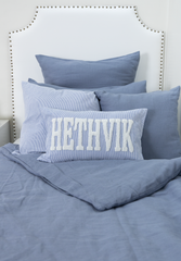 Personalized Needle Punch Decorative Pillow Covers- Blue Pin Stripe