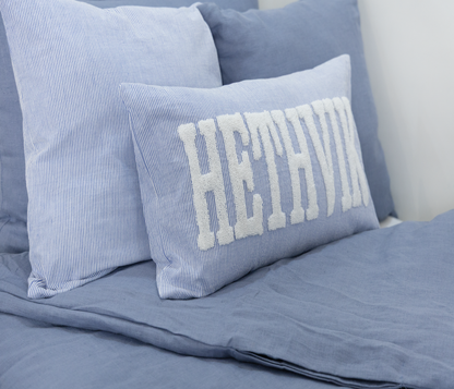 Personalized Needle Punch Decorative Pillow Covers- Blue Pin Stripe