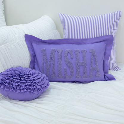 Handmade Punch Needle Personalized Pillowcases- Lavender