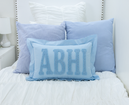 Handmade Punch Needle Personalized Pillowcases- Baby Blue