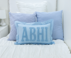 Handmade Punch Needle Personalized Pillowcases- Baby Blue