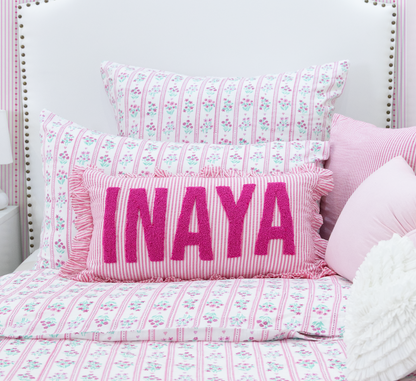 Bespoke Hand Embroidered Pillow Covers- Pink Pin Stripe