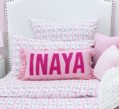 Bespoke Hand Embroidered Pillow Covers- Pink Pin Stripe