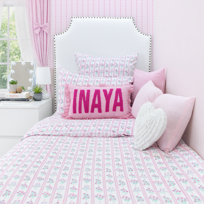 Bespoke Hand Embroidered Pillow Covers- Pink Pin Stripe