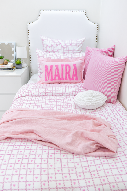 Personalized Family Name Punch Needle Pillow Covers- Baby Pink