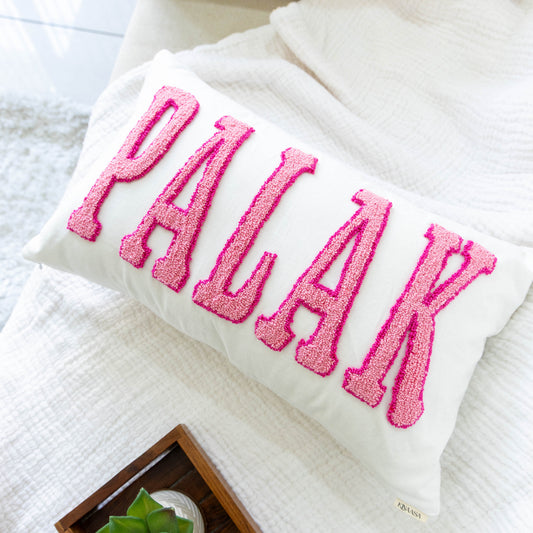 Custom Decorative Pillow Covers with Needle Punch Embroidery- Off White