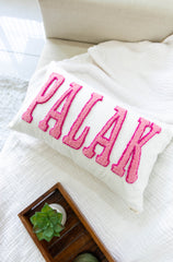 Custom Decorative Pillow Covers with Needle Punch Embroidery- Off White