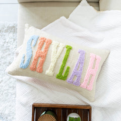 Custom Needle Punch Embroidered Throw Pillow Covers- Baby Pink