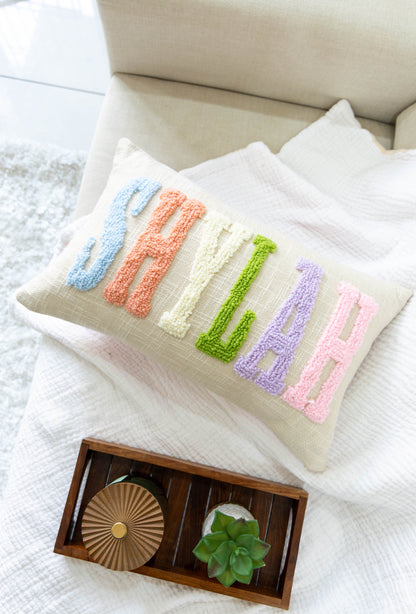 Custom Needle Punch Embroidered Throw Pillow Covers- Baby Pink