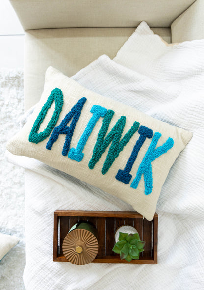 Custom Punch Needle Name Cushion Covers- Dark Teal