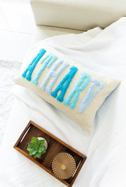 Custom Embroidered Cushion Covers with Punch Needle Art- Baby Blue